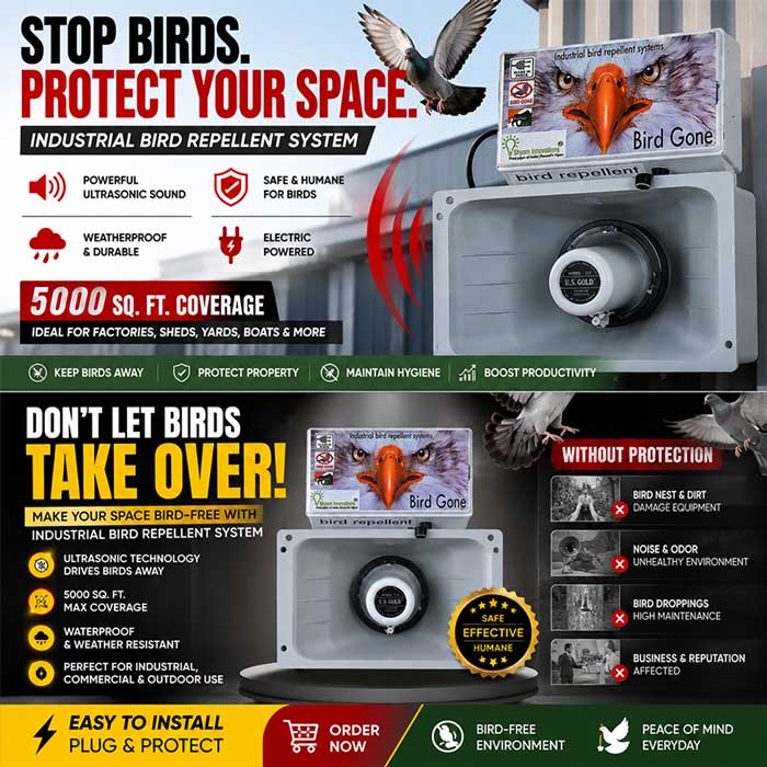 Shyam Innovations – Industrial Ultrasonic Bird Repellent System (5000 Sq. Ft) | Waterproof, Electric, Loud Sound Device - Image 2