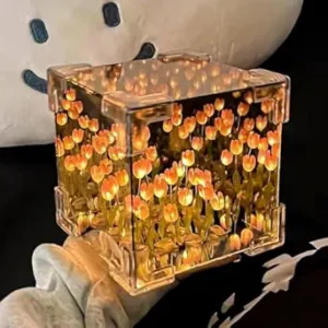 shyam innovations ch-zone  Tulip LED Mirror Lamp – Square Decorative Flower Night Light, 2-in-1 Mirror & Dynamic Artificial Flower Table Lamp for Bedroom, Living Room, Desktop Décor & Gifting