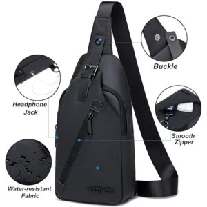 Mahant Hunter Slim Sling Bag for Men Crossbody Pack Chest Bag for Upto 8-inch iPad Small One Shoulder Side Pouch with Earphone Port Water-resistant Mobile Passport Bag for Travel Daypack Office,Black