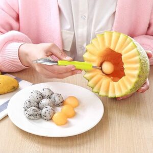 shaym innovations ch-zone TE Set of 2 in 1 Melon Ball Maker and Stainless Steel Multi Functional Dig Scoop with Carving Knife for DIY Fruit Salads and Desserts Cake Ice Cream Scooper (Multicolour)