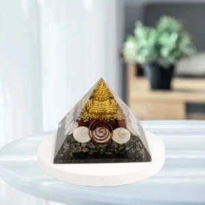Golden Lakshmi Money Magnet Pyramid with Rudraksha, Shree Yantra, Gomti Chakra & White Kaudi