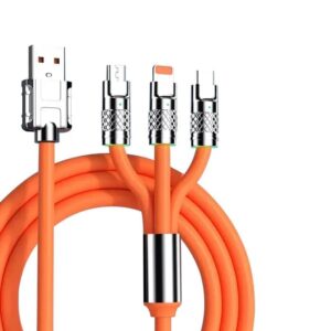 shyam innovations ch-zone  120W Fast Charging Cable, 3 in 1 Charging Data Cable, Portable Charger USB Type-C & USB Port for All Phones, Fast Charger Type c Retractable USB Cable (3 in 1 Cable-Orange)