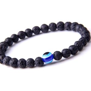 shyam innovations Black Lava Stone Bracelet with Evil Eye 8 mm Beads Reiki Crystal Healing Stone Bracelet for Men and Women